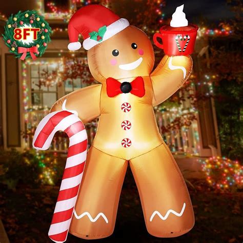 Hiboom 8 Ft Inflatable Christmas Gingerbread Man With Candy Cane