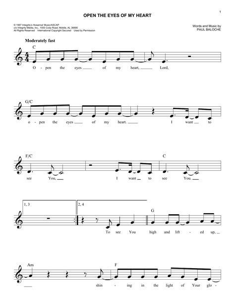 Paul Baloche Open The Eyes Of My Heart Sheet Music