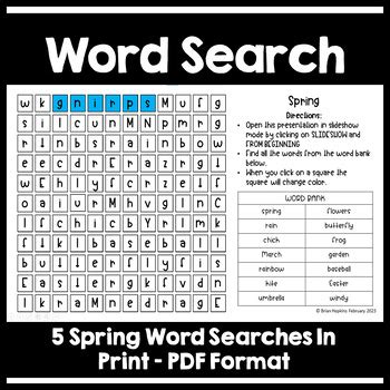 Word Search With Spring Theme Print Version By Brian Hopkins Tpt