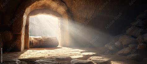 Jesus tomb stone rolled away light inside Stock Photo | Adobe Stock