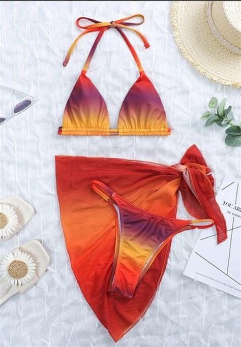 3 PCS HALTER BIKINI SWIMSUIT MESH COVER UP SMALL Property Room