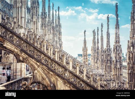 Amazing View Of Milan Cathedral Roof Duomo Di Milano In Milan Italy