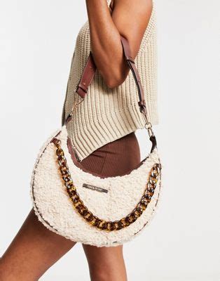 River Island U F Rmige Schultertasche Aus Teddyfell In Beige Asos