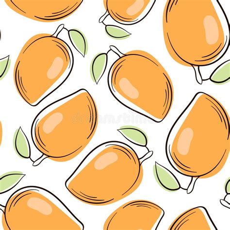 Mango Line Art Pattern. Hand Drawn Mango Background. Seamless Pattern ...