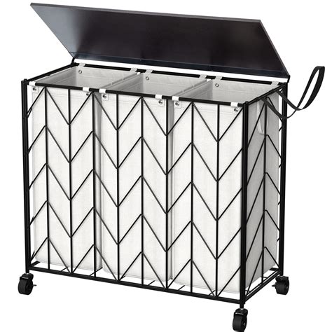 WOWLIVE Laundry Basket with Wheels, 142L Laundry Hamper 3 Section with