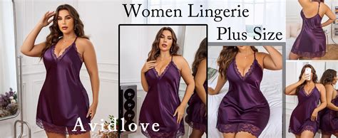 Avidlove Women Lingerie Plus Size Satin Lace Chemise Nightgown Sexy Full Slips Sleepwear L Xl