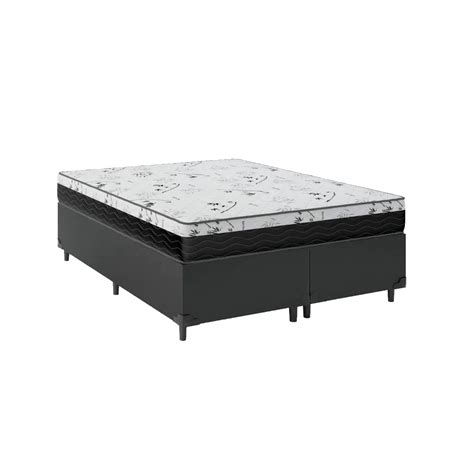 Cama Box Casal Bipartido Sint Tico Preto Colch O Espuma D One