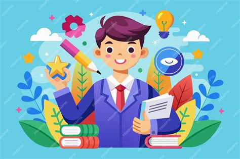 premium vector  man   suit holding  book   pencil ready