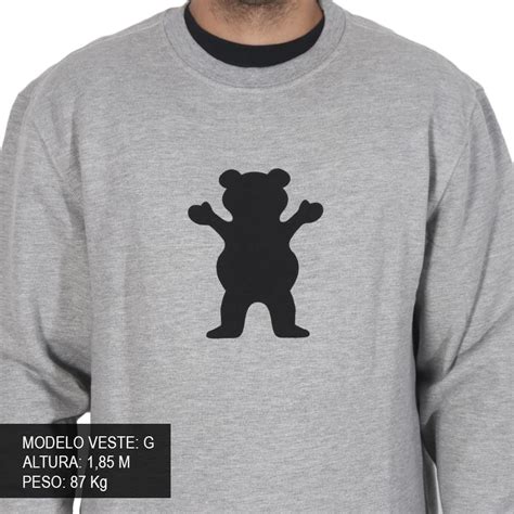 Moletom Grizzly Og Bear Crewneck Cinza Mescla Rock City