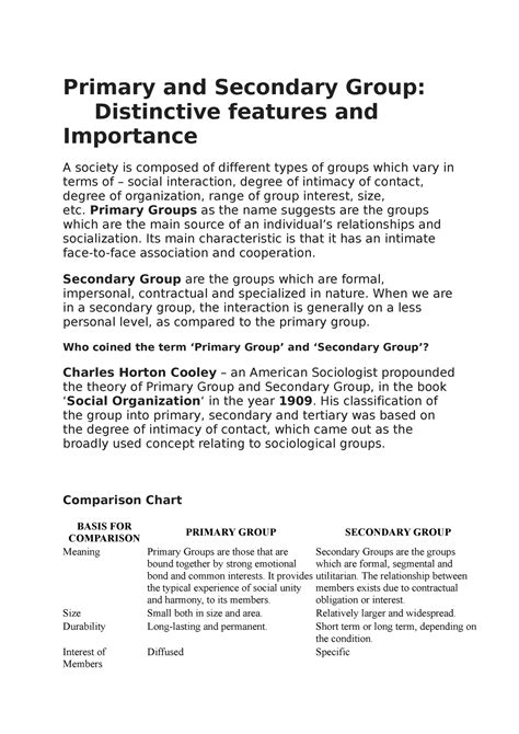 Primary And Secondary Groups