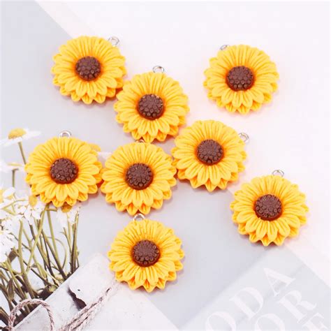 Pcs Lot Sunflowers Daisy Flatback Flower Charms For Diy Necklace