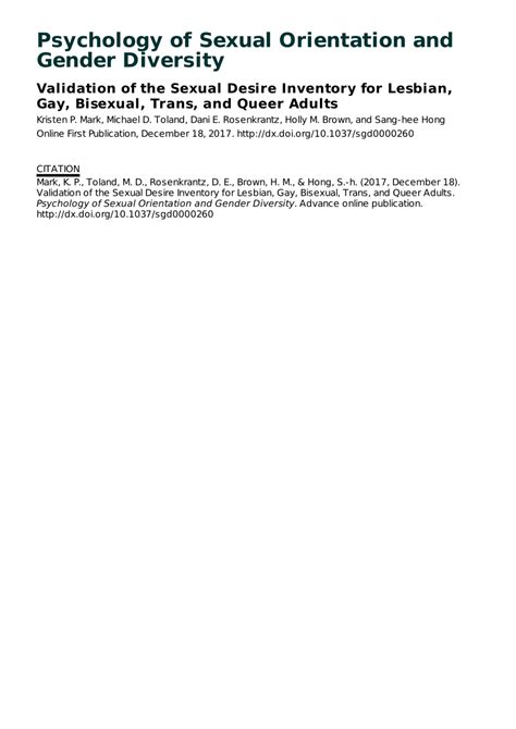 Pdf Validation Of The Sexual Desire Inventory For Lesbian Gay Bisexual Trans And Queer Adults