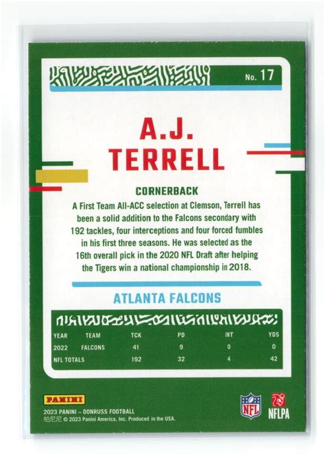 AJ Terrell 17 2023 PANINI DONRUSS Blue Press Proof EBay