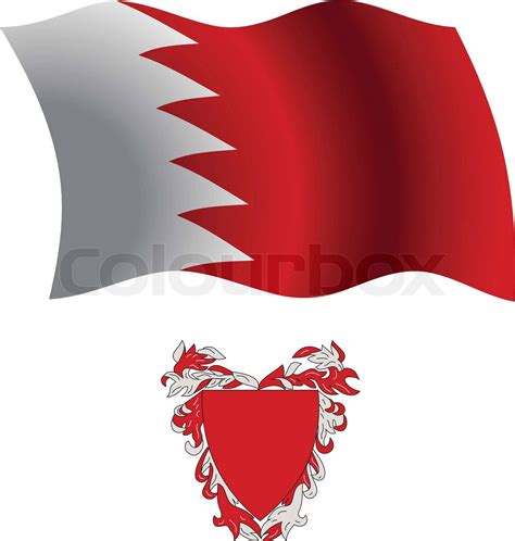 Bahrain wavy flag and coat of arms against white background, | Colourbox