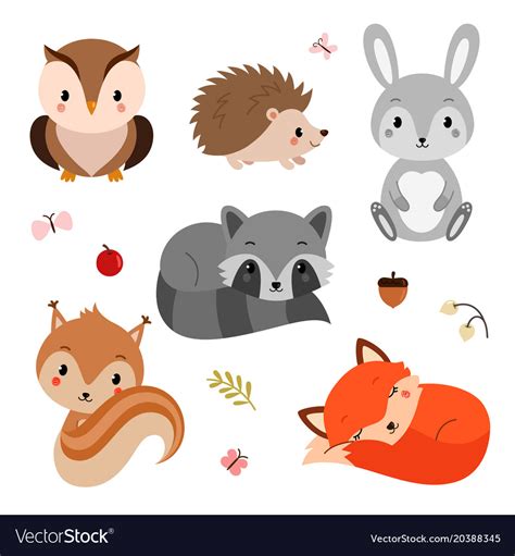 Woodland animals set Royalty Free Vector Image