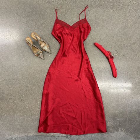 Red Silk Lingerie Slip Dress With Lace Detail Depop