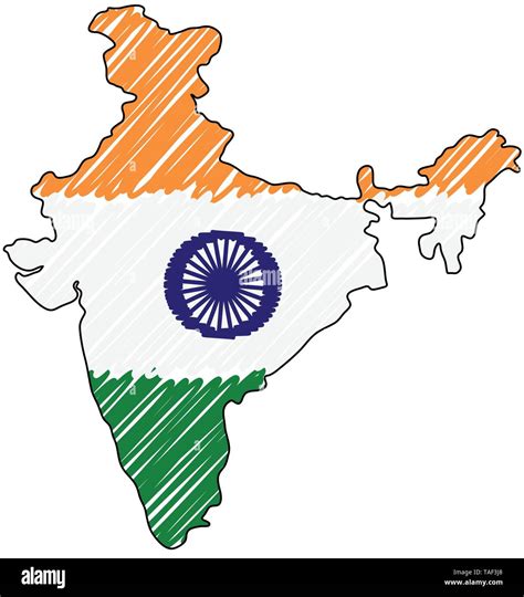 India Map Hand Drawn Sketch Vector Concept Illustration Flag