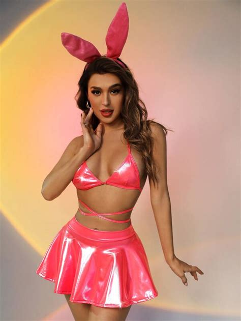 Pack Lace Up Halter Lingerie Set Skirt Hairhoop Shein Usa