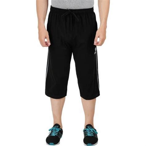 Buy Feel Track Men Black Solid Pure Cotton Three Fourths Short S