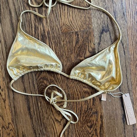 Skims Swim Nwt Skims Metallic Swim Gold Triangle Bikini Top L Poshmark