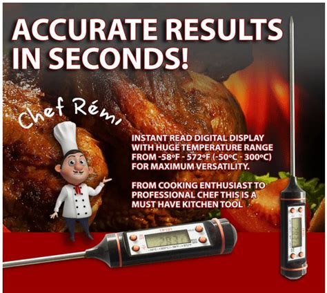 Instant Read Cooking Thermometer - Great for Meat, Poultry, and Candy ...