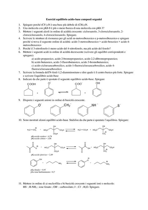 Esercizi Eq Acido Base Esercizi Equilibrio Acido Base Composti