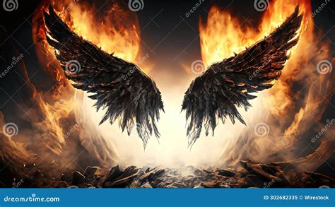 burning angel  wings   hell ai generated digital art stock