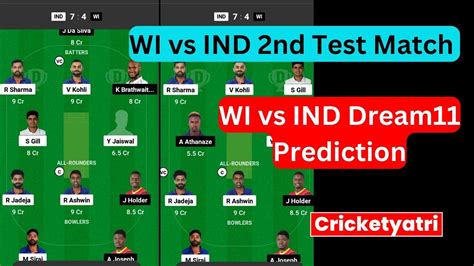 Wi Vs Ind Dream11 Prediction In Hindi Fantasy Cricket Pitch Report Dream11 Team 2nd Test