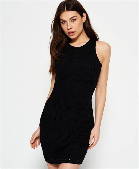 Womens Crochet Knit Bodycon Dress In Black Superdry