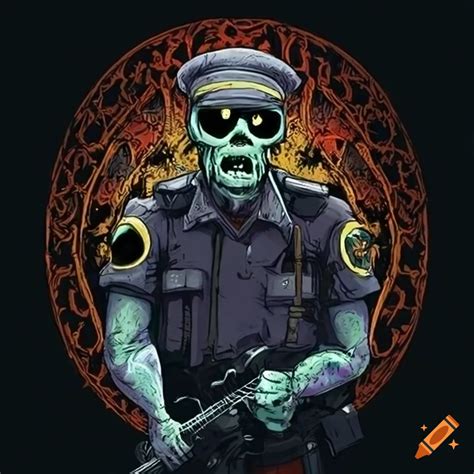 Tshirt Design Featuring A Zombie Cop On Craiyon