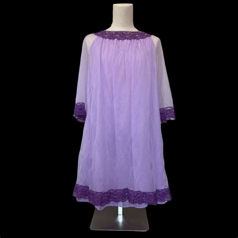 Vintage Avian Purple Chiffon Babydoll Lingerie With L Gem