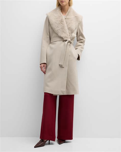 Fleurette Reese Belted Wool Wrap Coat With Shearling Collar Neiman Marcus