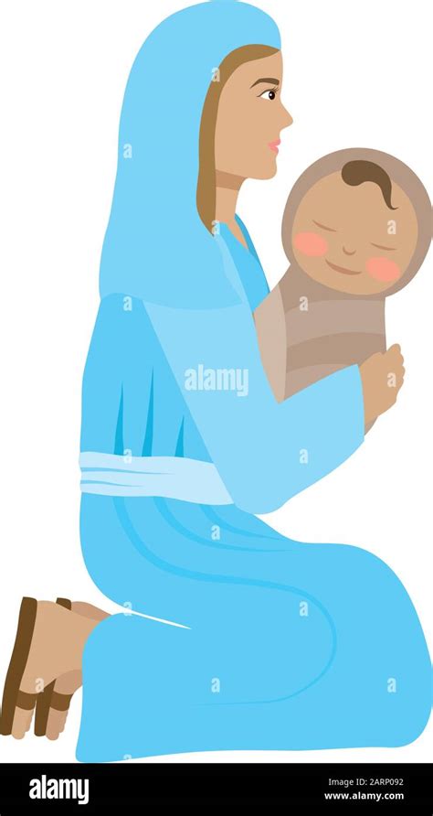 Cute Mary Virgin With Jesus Baby Manger Characters Stock Vector Image