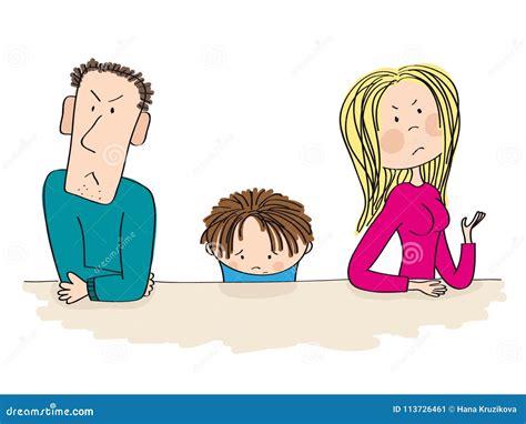 Parents De Dispute Leur Enfant Triste Pense Au Divorce Illustration De