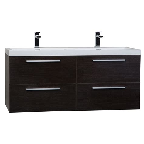 Buy Inch Wall Mounted Modern Double Bathroom Vanity In Walnut Tn