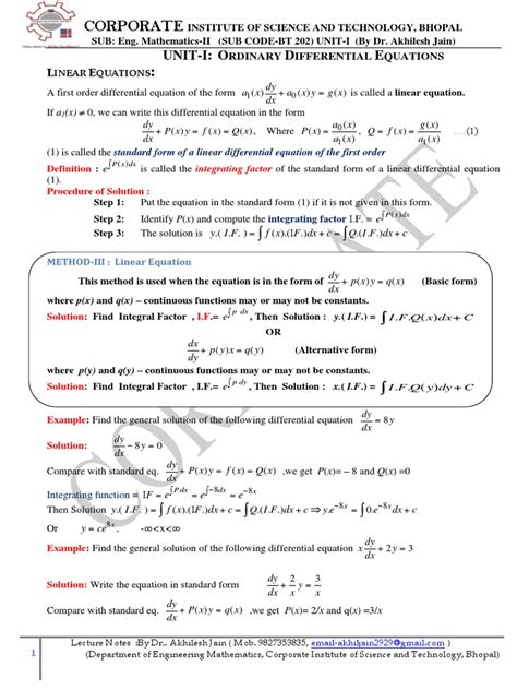 Mathematics Ii M2 For Rgpv Bhopal By Dr Akhilesh Jain Solution Of