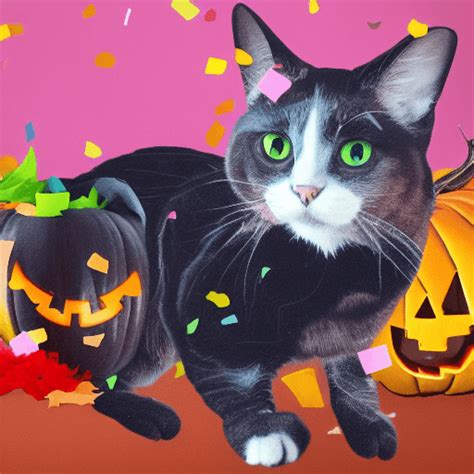 Halloween Cat with Pink Pumpkin and Confetti · Creative Fabrica