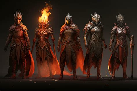 3d rendering of a group of fantasy warriors with fire in their hands ...