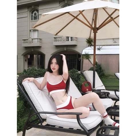 Hỏa tốc Bikini 2 mảnh basic viền trắng 2 màu đỏ và đen Shopee Việt Nam