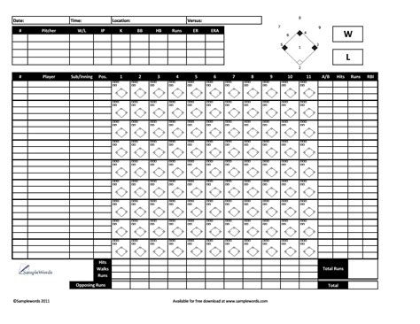 30 Printable Baseball Scoresheet Scorecard Templates Template Lab
