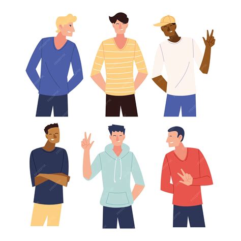 Conjunto de desenhos animados de homens, homem, menino, pessoa ...
