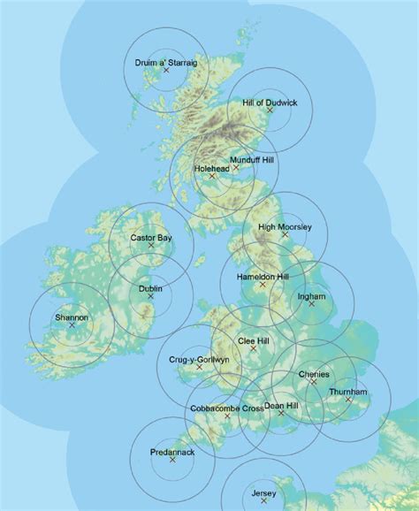 Map of radar locations and coverage over the UK and Ireland. To ...