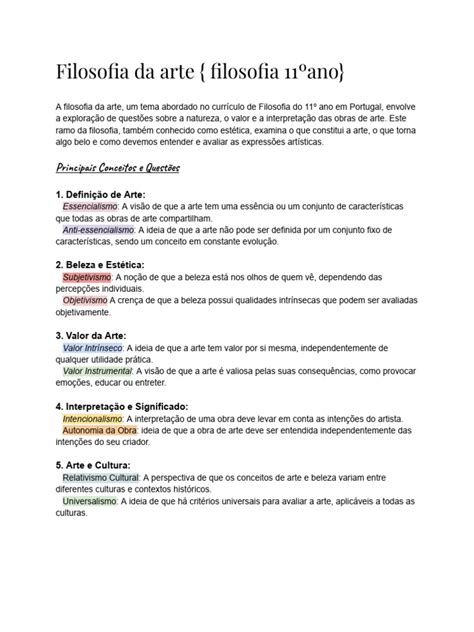 Filosofia Da Arte (Filosofia 11ºano) | PDF | Estética | Beleza