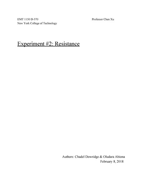 Emt Lab Report Resistance Emt New York College Of