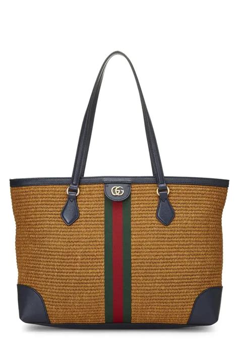 Gucci Tan Raffia Ophidia Tote White Editorialist