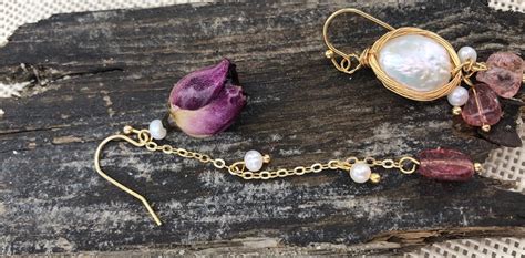 Фешън обици с перли, седеф, естествена роза и аметист