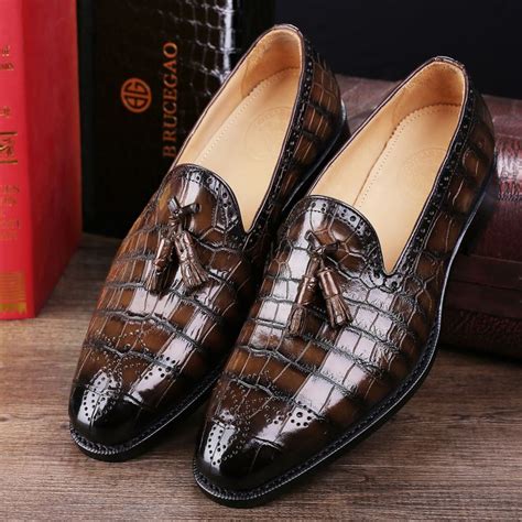 Classic Alligator Leather Tassel Loafer Comfortable Slip On Dress Shoes