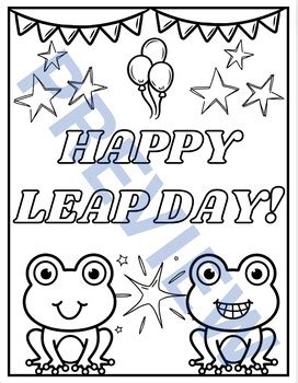 Happy Leap Year Leap Day 2024 February 29 Coloring Page Frog FREEBIE