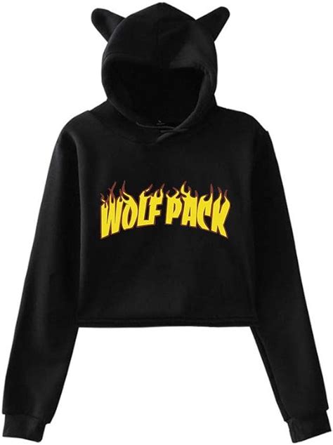 Sssniperwolf Flame Logo Merch Hoodies For Girls Cat Ear Crop Top Hoodie