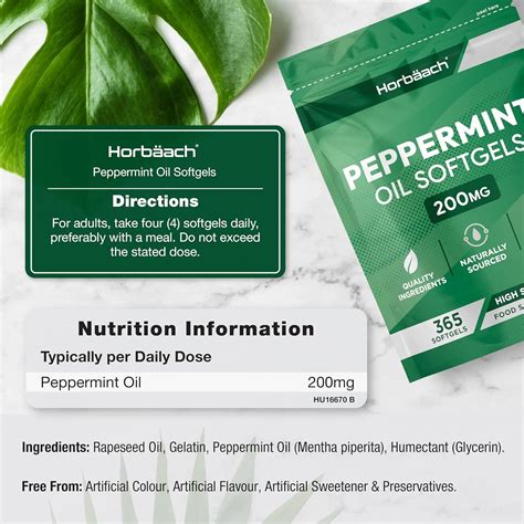 Peppermint Oil Capsules 200mg | 365 Softgels | Digestion Supplement